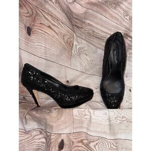 WHITE HOUSE BLACK MARKET SEQUIN BLACK PUMPS HEELS SIZE 7.5
